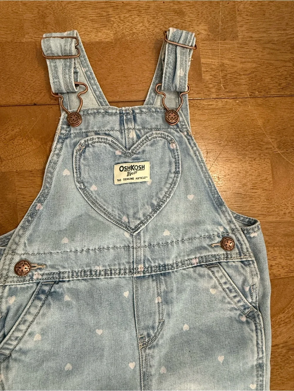 OshKosh B'gosh Light Blue Denim Heart Pocket Overalls VINTAGE 18M